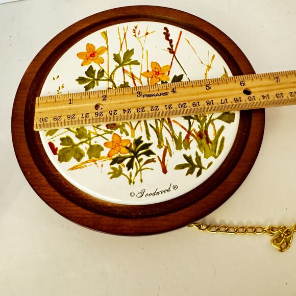 Goodwood Vintage Cheese Tray Wood Tile with Knife Chain Dome Yellow Green - Picture 8 of 12